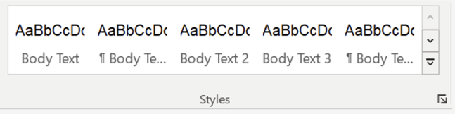 The Styles gallery in the Word Home tab.